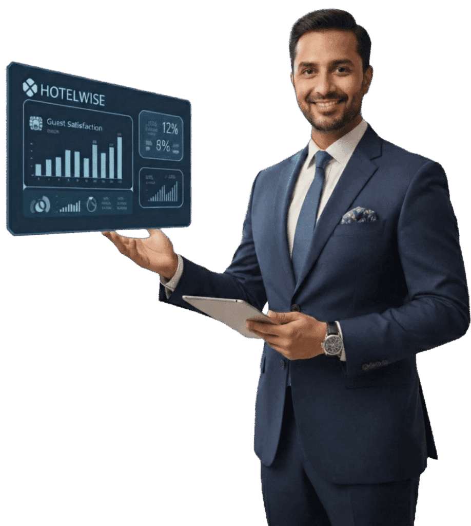 Hotel industry expert presenting HotelWise insights and performance data for hotel and motel owners